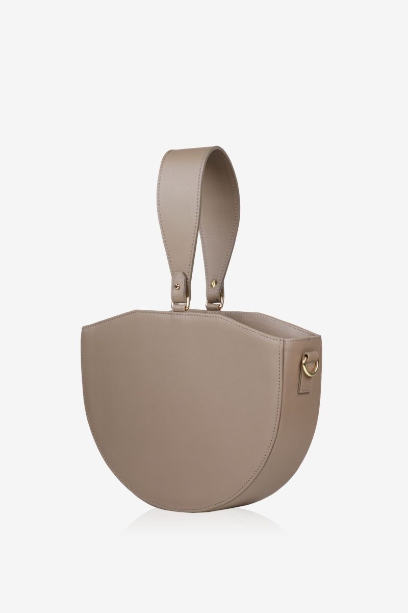 Back view of FRIDA premium leather handbag in beige