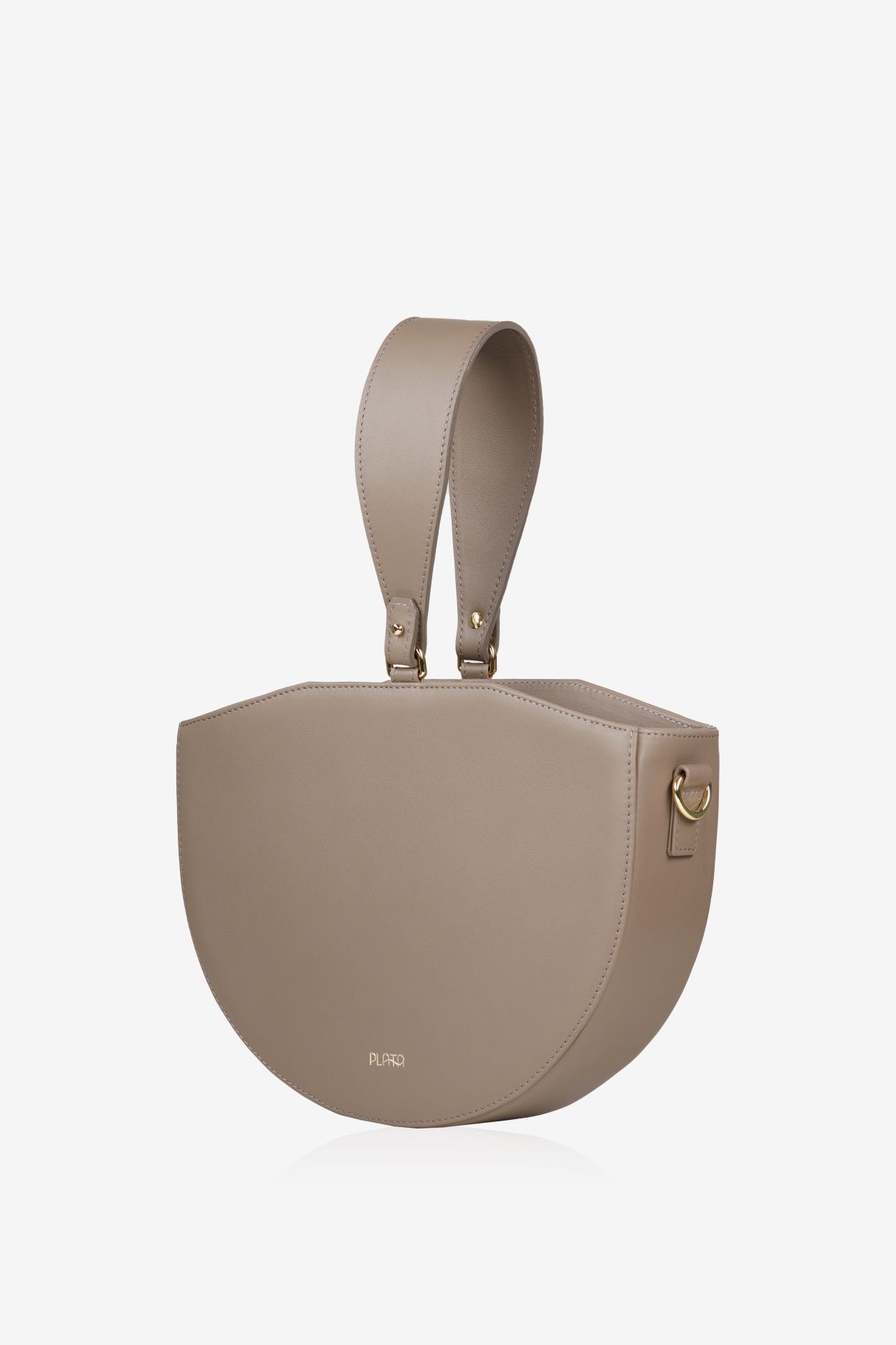 FRIDA leather handbag in beige from the side.